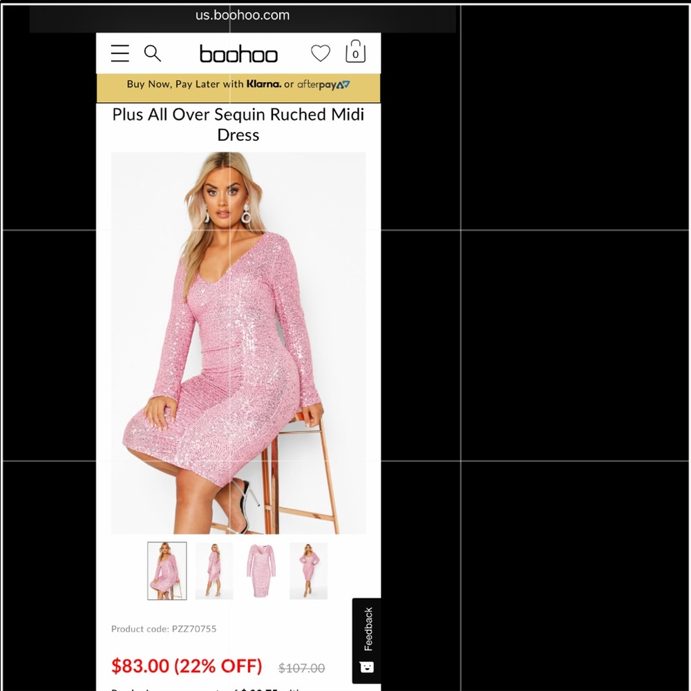 Boohoo pink sequined midi dress